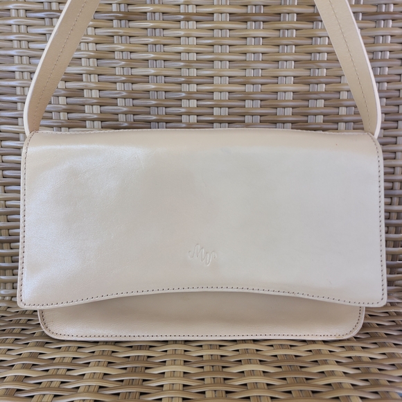 Monsac Original Handbag Purse Shoulder Bag Beige Genuine Leather - Picture 2 of 16